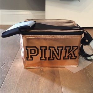 NWT Pink lunch tote cooler with coozie rose gold